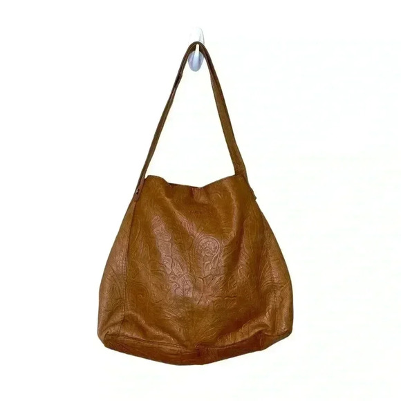 American leather Co. embossed  tooled tan leather hobo shoulder bag purse - Picture 1 of 11